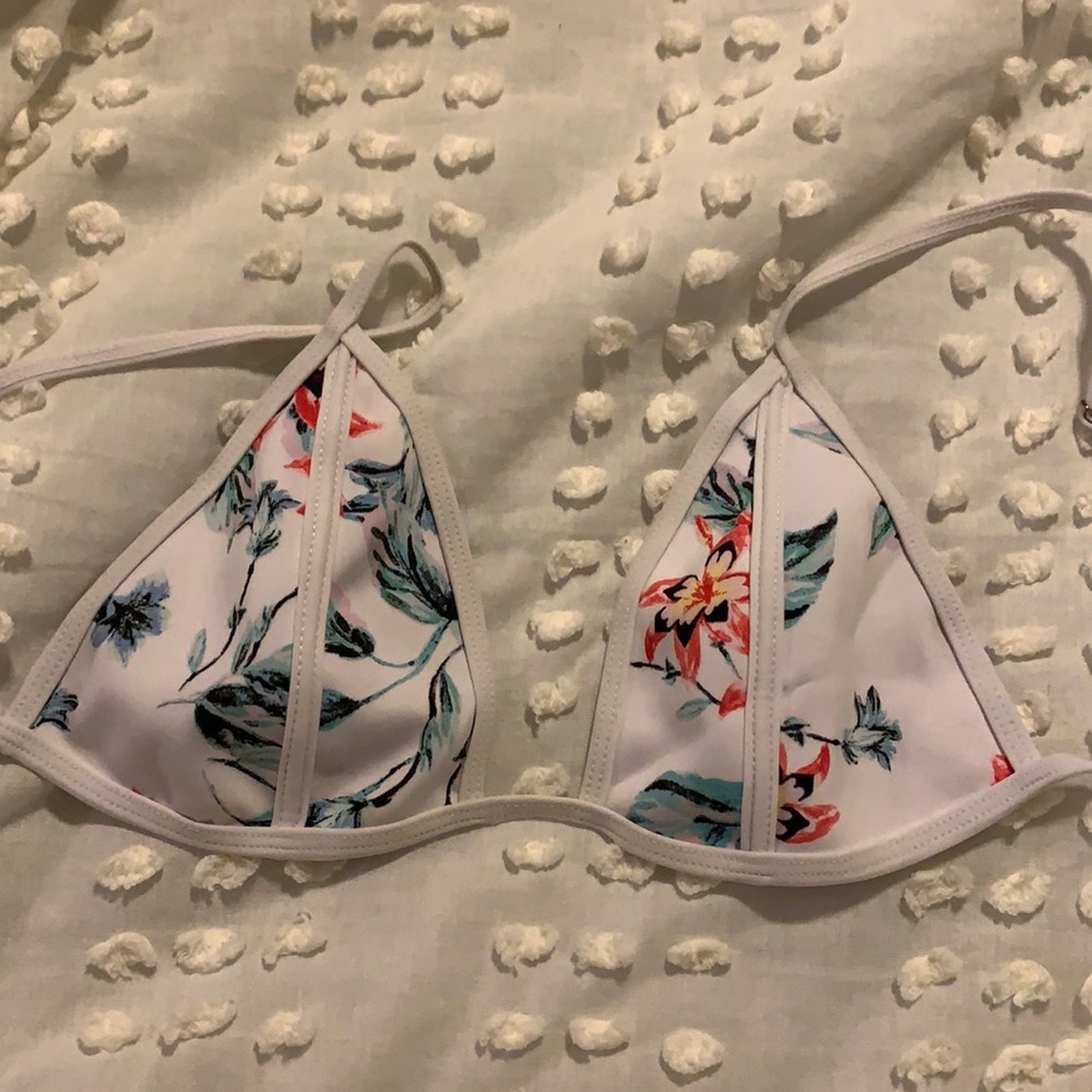 White Floral Bikini Top